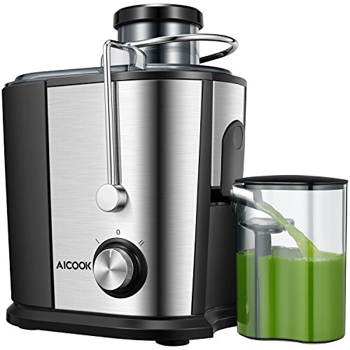 AICOOK Juicer Wide Mouth Juice Extractor, Juicer Machines BPA Free Compact Fruits & Vegetables Juicer, Dual Speed Centrifugal Juicer with Anti-drip Function, Stainless Steel Juicers Easy to Clean