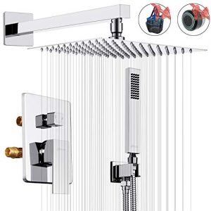 ROVESSA 10 Inches Rain Shower System Bathroom Luxury Mixer Shower Combo Set Wall Mounted Rainfall Shower Head System Polished Chrome Shower Faucet Rough-in Valve & Trim Kit Included