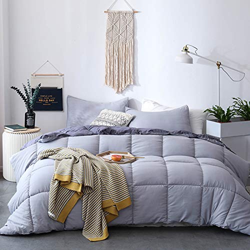 KASENTEX All Season Down Alternative Quilted Comforter Set KASENTEX All Season Down Various Quilted Comforter Set Reversible Extremely Mushy Quilt Insert Hypoallergenic Machine Washable, Queen, Quartz Silver/Pebble Gray.