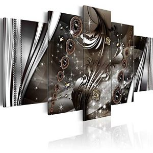 YHY ART Abstract Wall Art Black and Brown for Living Room Decor Modern Wealth and Luxury Jewelry Canvas Artwork Print Framed Painting 5 Pieces Home Decor(W40'' x H20'')
