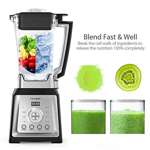 Homgeek Blender Smoothie Maker, 25000 RPM High Speed Homgeek Blender Smoothie Maker, 25000 RPM Excessive Velocity Skilled Countertop Blender for Shakes and Smoothies, with 8-speeds Management, 70OZ BPA-Free Tritan Pitcher, 1450W.