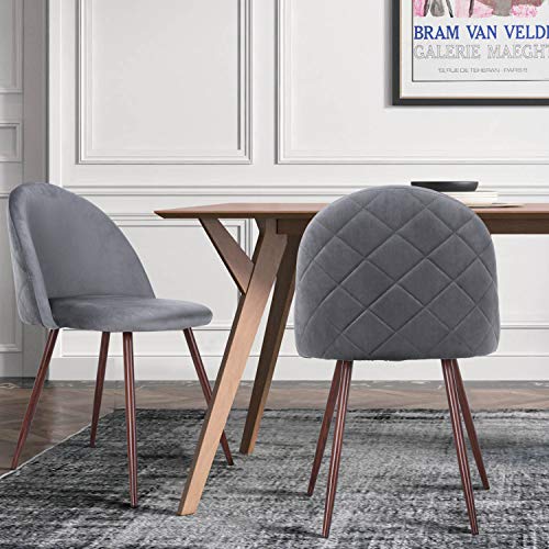 HOMECHO Accent Dining Chairs Set, Velvet Kitchen Side Chairs HOMECHO Accent Dining Chairs Set, Velvet Kitchen Side Chairs with Sturdy Metal Legs, Upholstered Modern Chairs with Thick Padded Seat for Dining Room/Living Room, Set of 4, Grey.