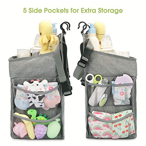 Changing Table Diaper Organizer - Baby Hanging Diaper Stacker Changing Table Diaper Organizer - Baby Hanging Diaper Stacker Nursery Caddy Organizer for Cribs Playard Baby Essentials Storage (Gray).