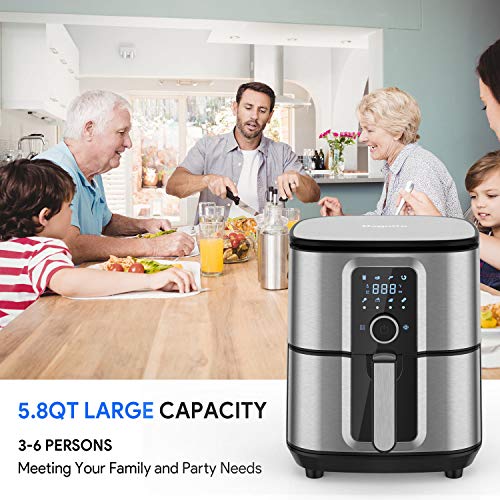 Air Fryer, Bagotte Large 5.8QT Air Fryers, 1700W Stainless Steel Air Fryer, Bagotte Massive 5.8QT Air Fryers, 1700W Stainless Metal Electrical Air Fryer Oven Oilless Cooker, 360°Circulation Sizzling Air System, Nonstick Basket, Knob Controls &amp; Contact Display, 100 Recipes.