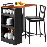 Best Choice Products 3-Piece Wooden Counter Height Dining Table Set for Kitchen, Dining Room w/Storage - Espresso