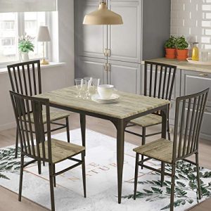Erommy 5-Piece Dining Table Set Industrial Style Wooden Kitchen Table and 4 Chairs with Metal Legs,Dining Set,Modern and Sleek Dinette