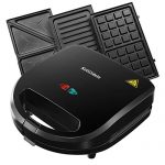KotiCidsin Sandwich Maker, Waffle Maker, Sandwich Grill, 750-Watts, 3-in-1 Detachable Non-stick Coating, LED Indicator Lights, Cool Touch Handle, Anti-Skid Feet, Black
