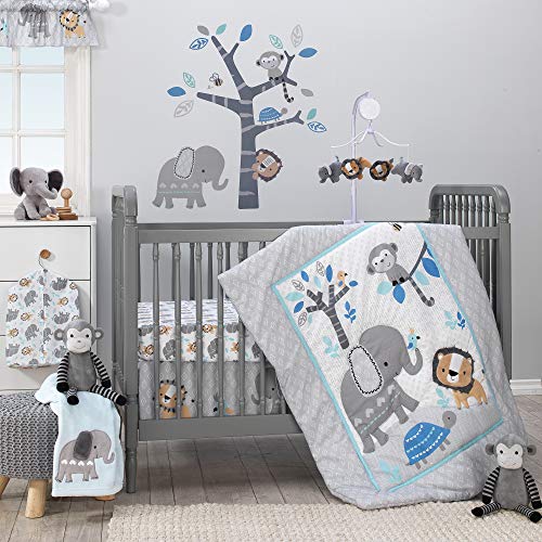 Bedtime Originals Jungle Fun 3-Piece Crib Bedding Set, Blue/Gray