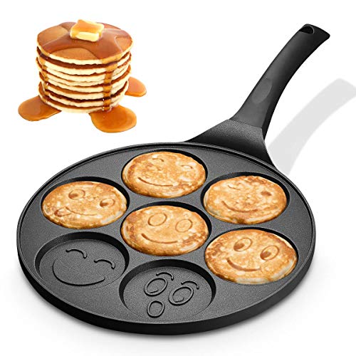 KUTIME Pancake Pan Emoji Smiley Pancake Griddle Flip Cooker Pancake Maker with 7 Flapjack Faces Waffle Maker Non-stick Breakfast Pan for Pancake, Fried Egg
