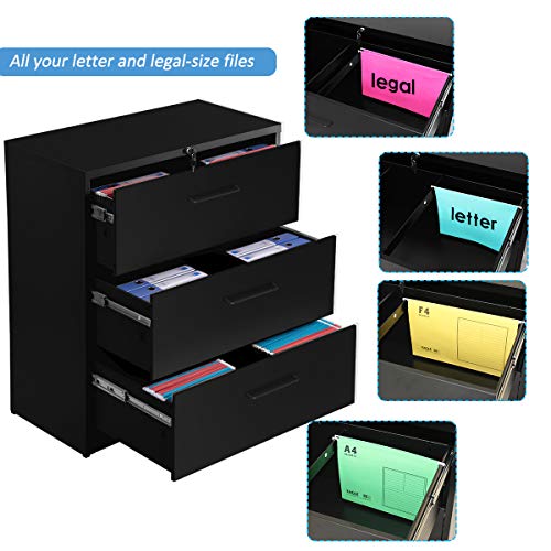 3 Drawers Lateral File Cabinets Metal Filing Storage Cabinet 3 Drawers Lateral File Cabinets Metal Filing Storage Cabinet with Lock for Home Office,Anti-tilt Structure,Black.
