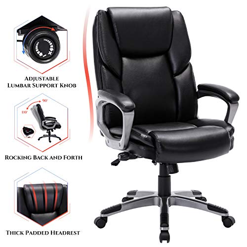 Bonded Leather Office Chair - Adjustable Built-in Lumbar Support