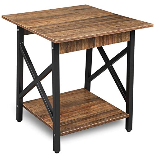 GreenForest End Table 24'' Industrial Design Side Table with Storage Shelf for Living Room, Easy Assembly, Rustic Walnut