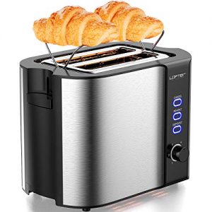 2 Slice Toaster, LOFTer Stainless Steel Bread Toasters Best Rated Prime with Warming Rack, Extra Wide Slots Small Toaster, 6 Bread Shade Settings, Defrost/Reheat/Cancel Function, Removable Crumb Tray, 800W, Silver