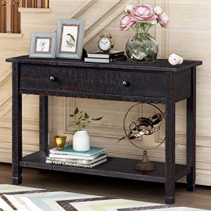 P PURLOVE Farmhouse Console Table Hallway Table with One Big Drawer and Bottom Shelf for Living Room,Easy Assemble Entryway Table,Antique Hallway Table