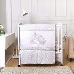 La Premura Baby Elephants Nursery Mini/Portable Crib Bedding Sets – Elephants & Puppy 3 Piece Grey Crib Set - Unisex Nursey Bedding and Neutral Decor