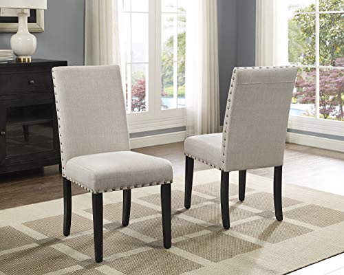 Roundhill Furniture Biony Tan Fabric Dining Chairs with Nailhead Trim, Set of 2