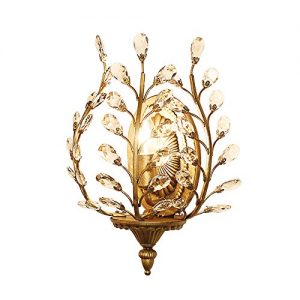 Zytyeu Crystal Wall Lamp European Luxury Olive Branch Carved Iron American Country Living Room Bedroom Bedside Aisle Creative Retro E14 Wall Light (Black/Bronze) Wall Mounted Lights (Color : Bronze)