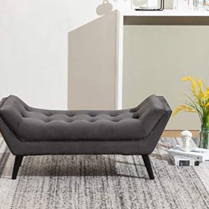 Tufted Upholstered Bench Fabric Ottoman Bench for Bedroom Living Room Entryway Dark Gray with Wood Legs