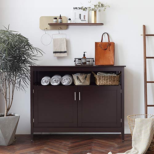 Costzon Kitchen Storage Sideboard Dining Buffet Server Cabinet Cupboard Costzon Kitchen Storage Sideboard Dining Buffet Server Cabinet Cupboard, Free Standing Storage Chest with 2 Level Cabinets and Open Shelf, Adjustable Middle Shelf for Home, Dining Room (Brown).