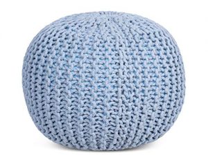 BIRDROCK HOME Round Pouf Foot Stool Ottoman - Knit Bean Bag Floor Chair - Cotton Braided Cord - Great for The Living Room, Bedroom and Kids Room - Small Furniture (Soft Blue)
