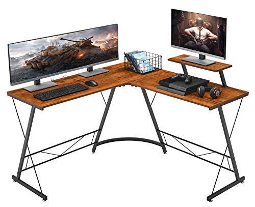 Mr IRONSTONE L-Shaped Desk 50.8" Computer Corner Desk, Home Gaming Desk, Office Writing Workstation with Large Monitor Stand, Space-Saving, Easy to Assemble, (Vintage)