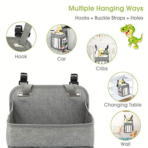 Changing Table Diaper Organizer - Baby Hanging Diaper Stacker Changing Table Diaper Organizer - Baby Hanging Diaper Stacker Nursery Caddy Organizer for Cribs Playard Baby Essentials Storage (Gray).