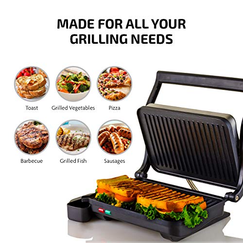 OVENTE Electric Panini Press Grill Sandwich Maker OVENTE Electrical Panini Press Grill Sandwich Maker 2 Slices with Double-Sided Non-Stick Coated Plate, Compact and Moveable, 1000 Watts Thermostat Management, Nickel Brushed (GP0620BR).