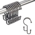Amazer Shower Curtain Hooks with Double Different Heights, Stainless Steel Easily-Glide Shower Rings for Bathroom Shower Rods Curtains, Bronze (Gunmetal Color), Set of 12 Hooks