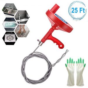 Plumbing Snake Drain Auger 25 Feet, Professional Sink Snake for Removing Sink Clog, Snake Drain for Bathtub Shower Drain, Comes with Gloves