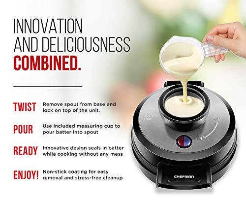 Chefman Maker Overflow Design Spherical Iron for Mess-Free Waffles Chefman Maker w/No Overflow Design Spherical Iron for Mess-Free Waffles, Greatest Small Equipment Innovation Award Winner, Measuring Cup & Cleansing Instrument Included, Volcano.