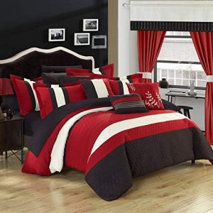 Chic Home Covington 24 Piece Comforter Set Embroidered Bed in a Bag with Sheets Curtains, King, Red