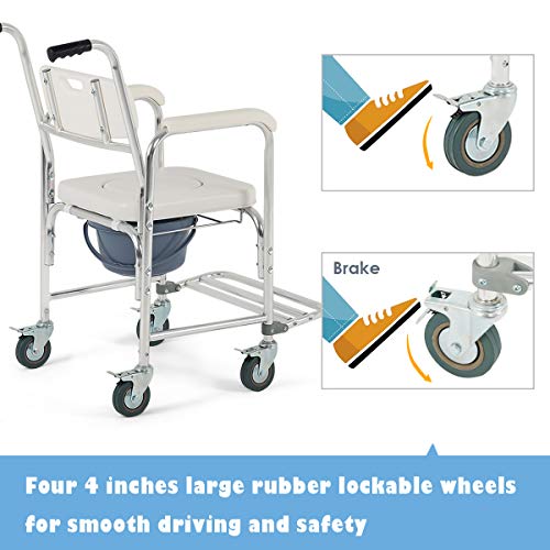 Giantex 3-in-1 Medical Transport Wheelchair Aluminum Bathroom Shower Chair Giantex 3-in-1 Medical Transport Wheelchair Aluminum Bathroom Shower Chair, Bedside Commode for Old People Patient, Locking Casters and Thick Padded Seat, Wheelchair Over Toilet.