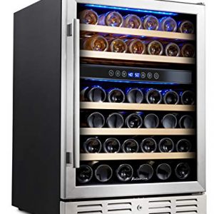 Kalamera 24'' Wine refrigerator 46 Bottle Dual Zone Built-in or Freestanding with Stainless Steel & Triple-Layer Tempered Glass Door and Temperature Memory Function