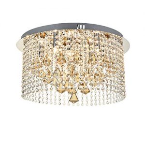 Round Jewel Crystal Chandelier, JJGD Modern Clear Crystal Raindrop Ceiling Light Flush Mount Luxury Chrome Chandeliers Lights for Living/Dining Room, Bedroom, Foyer, Stairway, Size: D20'' H10.5''