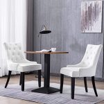 Mecor Tufted Fabric Dining Chairs Set of 2,Leisure Velvet Padded Chairs with Nailhead Trim,Solid Wooden Legs (White)