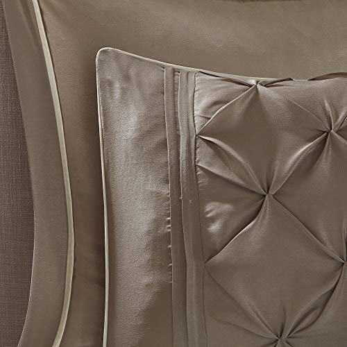 Madison Park Essentials Joella 24 Piece Room in a Bag Madison Park Necessities Joella 24 Piece Room in a Bag Comforter Luxurious Diamond Tufting Matching Curtains Luxe Gentle Down Different Hypoallergenic All Season Bedding-Set, King, Taupe.