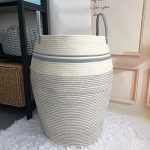 Woven Basket Laundry Hamper Modern, Large Dirty Clothes Hampers for Bathroom or Bedroom Corner, Tall Cotton Rope, Sturdy&Heavy Duty