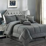 JML Comforter Set, 10 Piece Microfiber Bedding Comforter Sets with Shams - Luxury Solid Color Quilted Embroidered Pattern, Perfect for Any Bed Room or Guest Room (Grey, Queen)