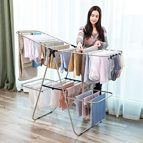 SONGMICS Foldable Clothes Drying Rack, 2-Level Stable Indoor Airer a ...