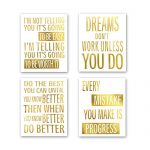 Inspirational Phrases Gold Foil Print, Motivational Quote&Saying Cardstock Art Print Poster Inspiring Words Wall Art Painting For Classroom Study Room Home Decor (8 X 10 inch, set of 4, UNframed)