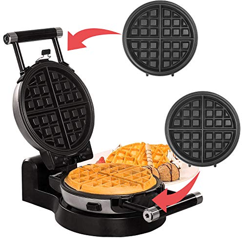Health and Home Upgrade Automatic 360 Rotating Belgian Waffle Maker with Removable Plates, Black + Silver, 2 Year Warranty, KS-308