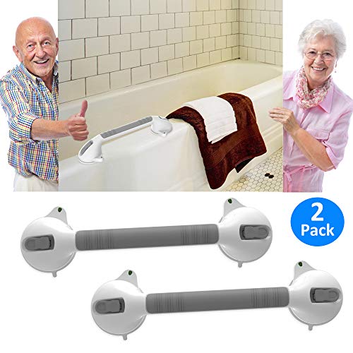 AmeriLuck Suction Bath Grab Bar 16.5" with Indicators, Bathroom Shower Handle (White, 2 Pack)