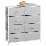 mDesign Vertical Dresser Storage Tower - Sturdy Steel Frame, Wood Top, Easy Pull Fabric Bins - Organizer Unit for Bedroom, Hallway, Entryway, Closets - Textured Print - 8 Drawers - Gray