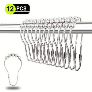 Yapicoco 12PCS Shower Curtain Hooks Rings, Stainless Steel Metal Rust-Resistant Shower Curtain Rings for Bathroom Shower Rods Curtains