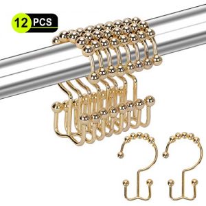 Yapicoco 12PCS Shower Curtain Hooks Rings, Double Glide Rust-Resistant Shower Curtain Rings for Bathroom Rods Curtains and Liner