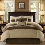 Madison Park - Palmer 7 Piece Comforter Set - Natural - Queen - Pieced Microsuede - Includes 1 Comforter, 3 Decorative Pillows, 1 Bed Skirt, 2 Shams
