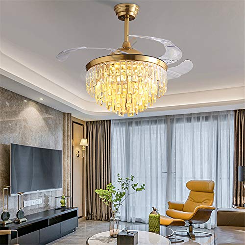 Angry New 42"Luxury Crystal Retractable Ceiling Fan Offended New 42"Luxurious Crystal Retractable Ceiling Fan with LED Lights and Distant-Managed dimmable Chandelier for Residing Room Bed room Chandelier (Gold).