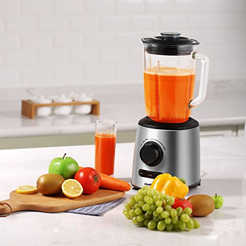 Blender, Smoothie Blender, Household Blender with Glass Jar Blender, Smoothie Blender, Family Blender with Glass Jar, Preset Capabilities &amp; Variable Velocity Controls by Comfee (Silver).