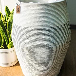 Goodpick Laundry Hamper | Woven Cotton Rope Dirty Clothes Hamper Tall Kids Curve Laundry Basket Large, 25.6" Height