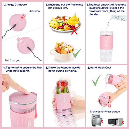 Portable Blender, Cordless Personal Blender Juicer, Mini Mixer Moveable Blender, Cordless Private Blender Juicer, Mini Mixer, Smoothies Maker Fruit Blender Bottle Cup With USB Rechargeable, BPA Free, 10ozfor House, Workplace, Sports activities, Journey, Outdoor, by Aeitto.
